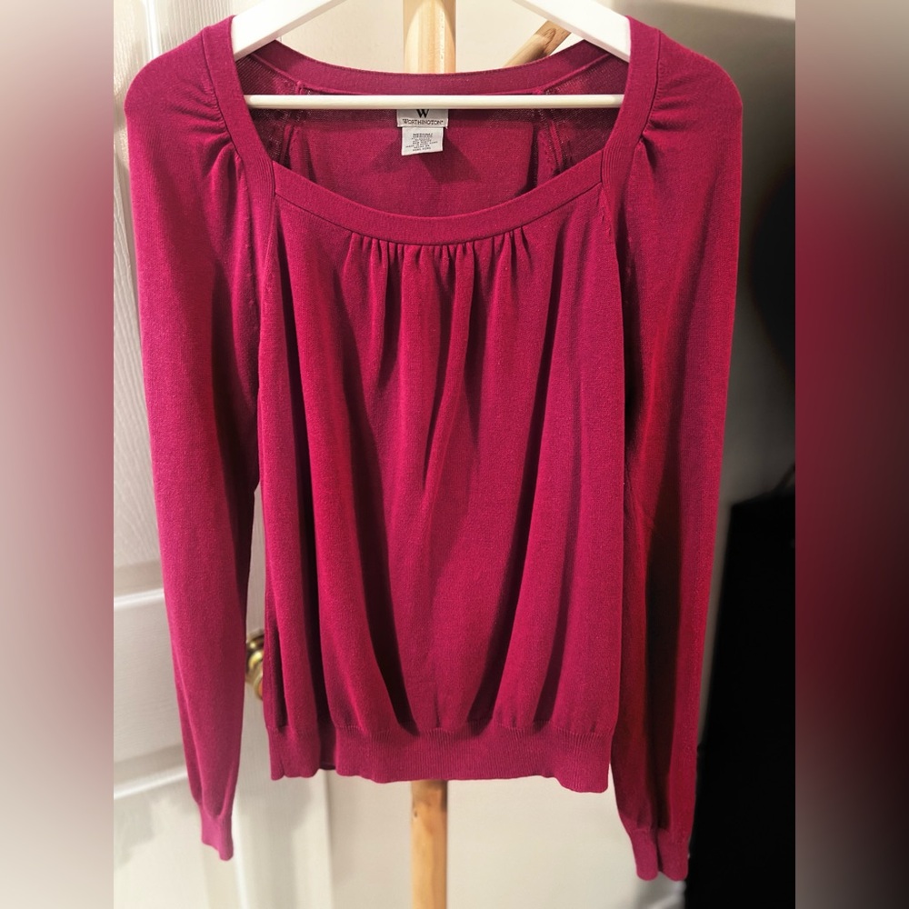 Worthington Magenta Pleated Scoop Neck Blouse - Medium